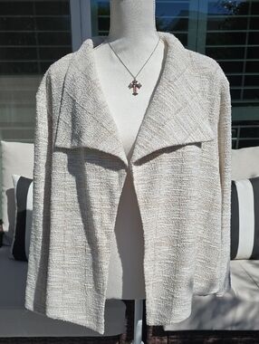 Calvin Klein Cream Bouclé Open-Front Cardigan Jacket